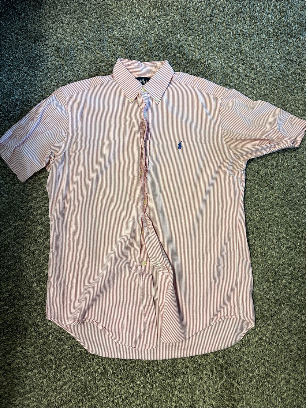 Polo by Ralph Lauren Pink and White Striped Short-Sleeve Button-Down Shirt